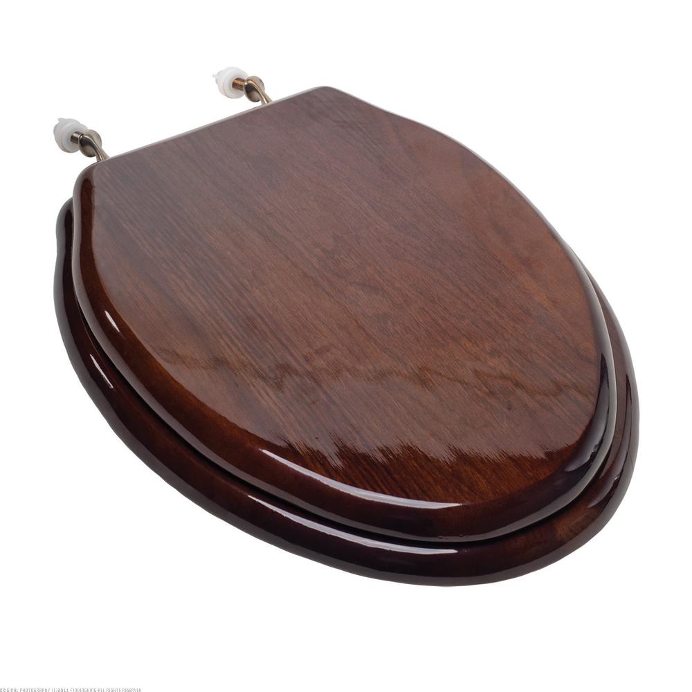 Elongated Wood Toilet Seat w Nickel Hinges Dark Brown eBay