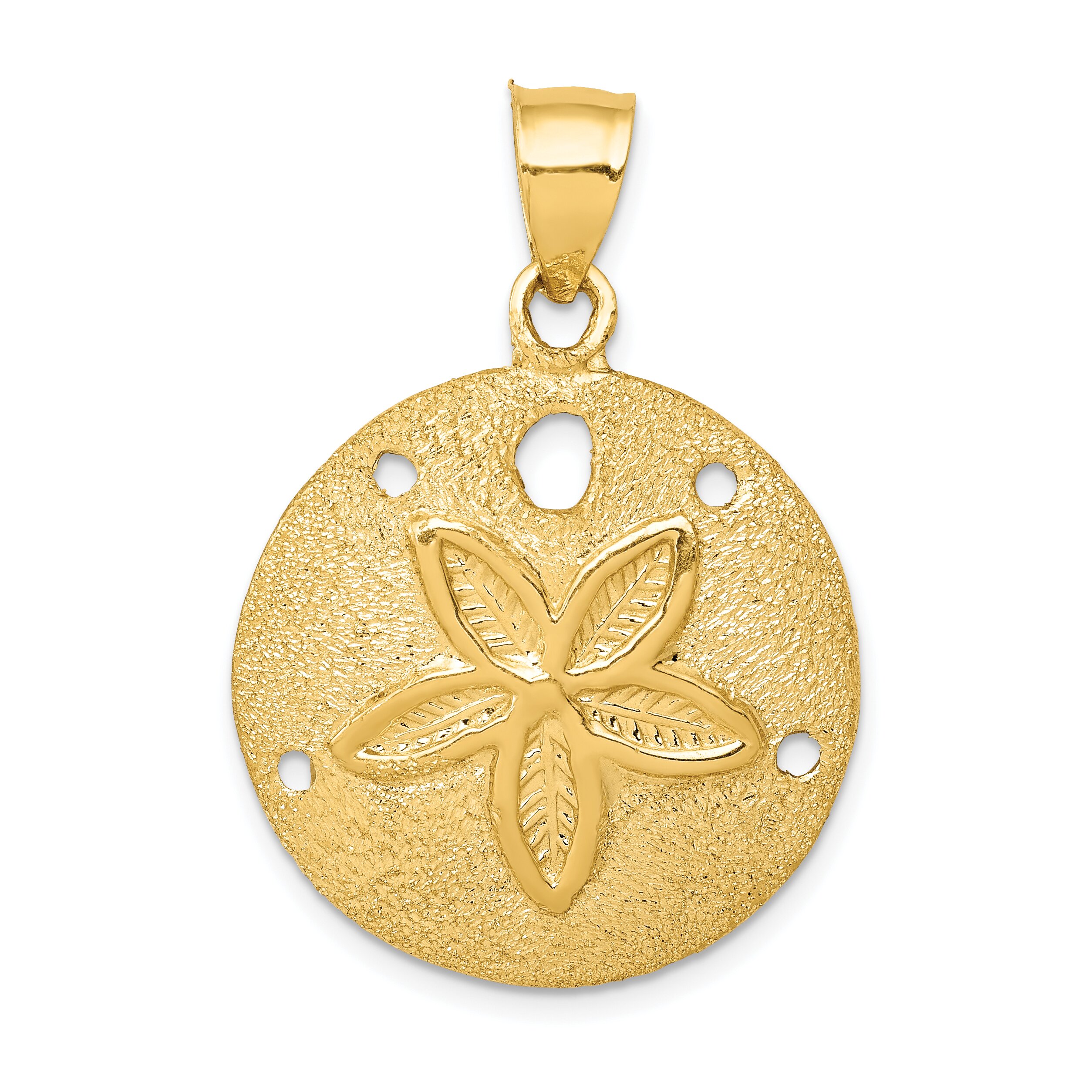14k gold polished laser-cut sand dollar pendant