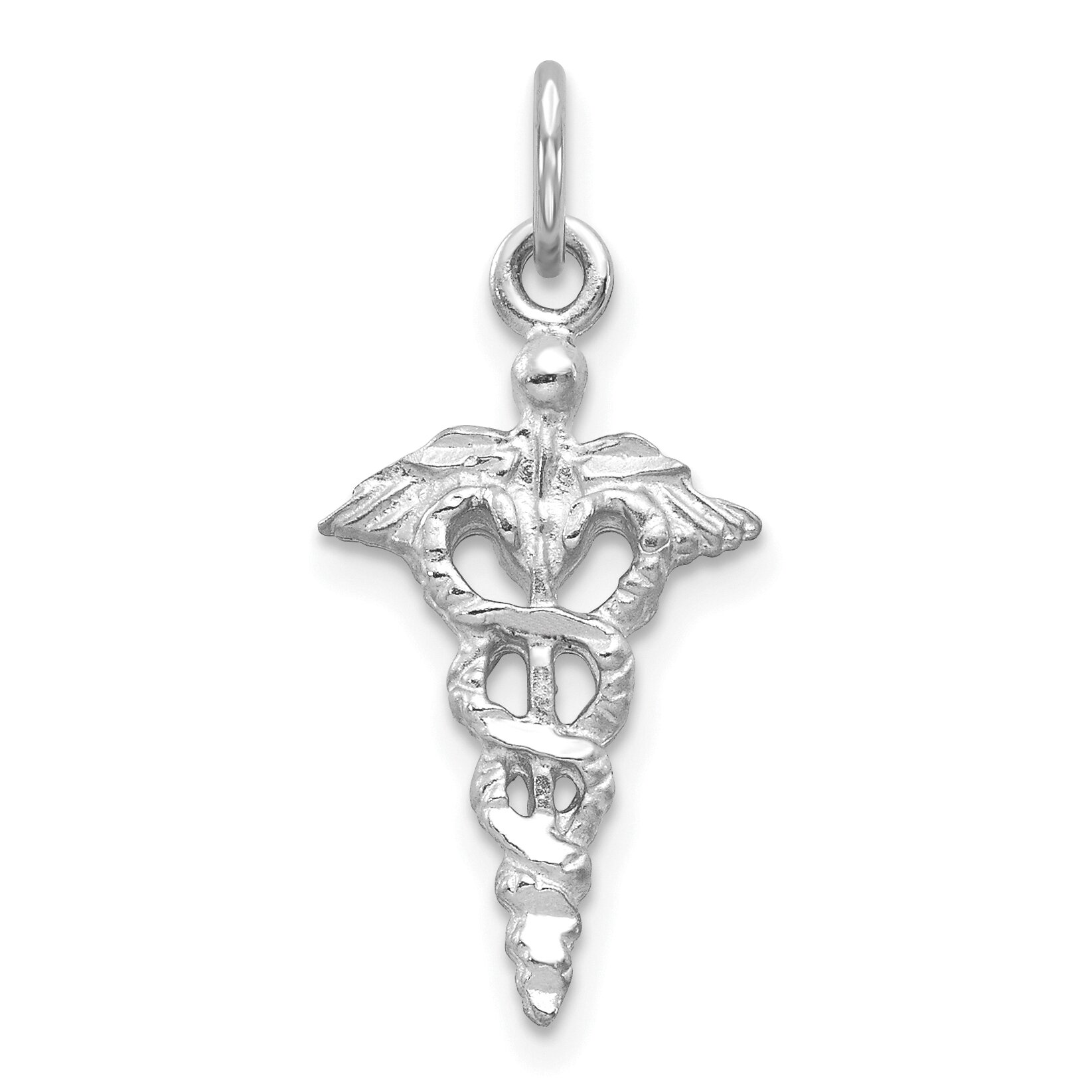 Details about 14K White Gold Caduceus Charm Medical Pendant Jewelry
