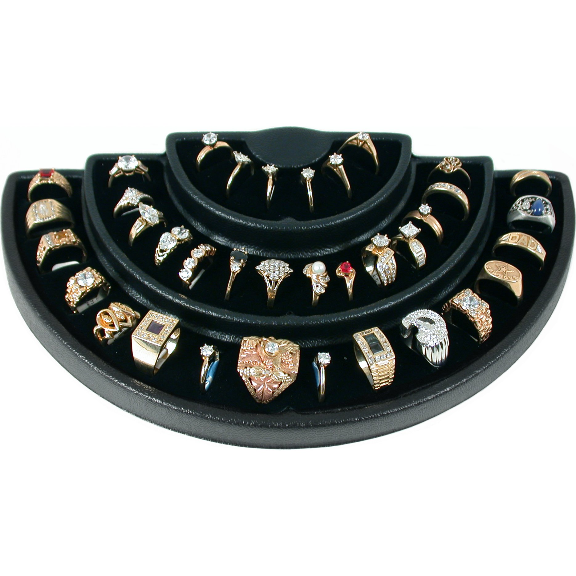 Black 36 Ring Half Round 3Tier Tray Jewelry Display Holder Showcase