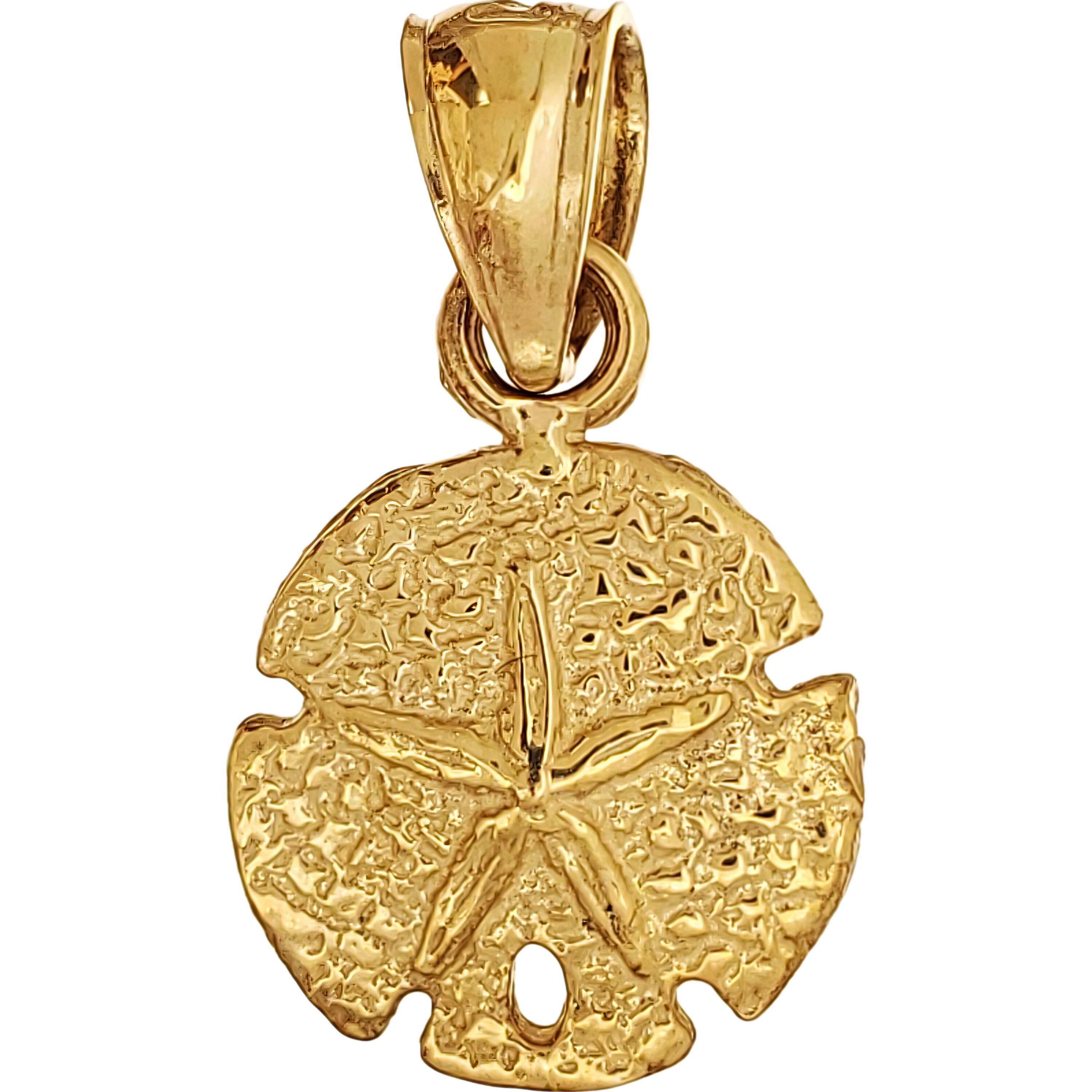 14K Yellow Gold Textured Sand Dollar Sea Ocean Beach Charm Pendant 34mm