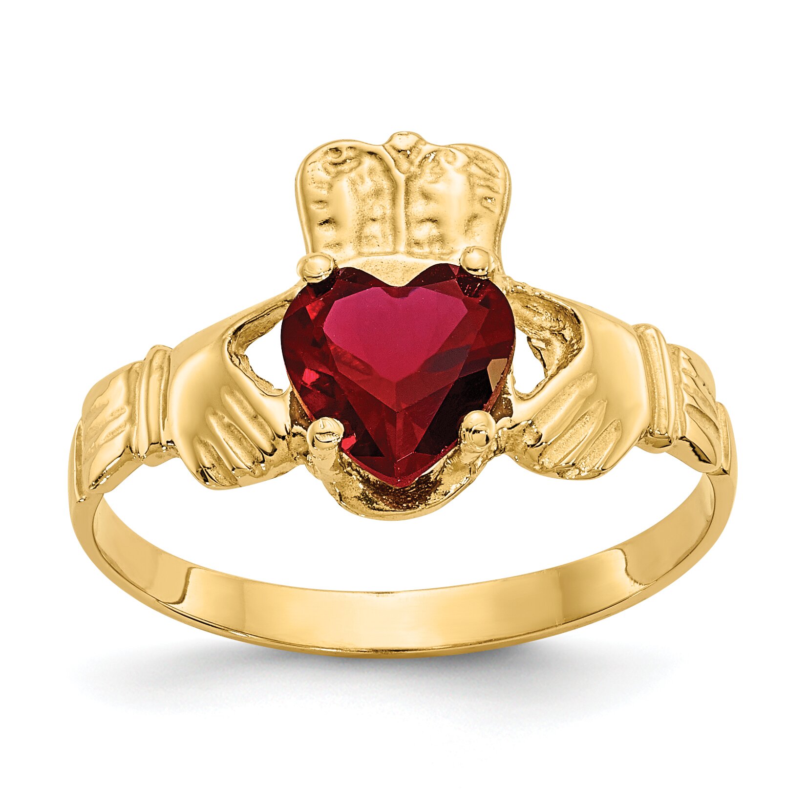 ring cut: heart color: red metal type: gold stamped: 14k est